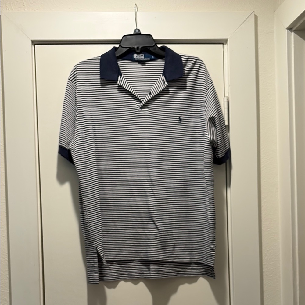 Striped Navy & White Polo Shirt